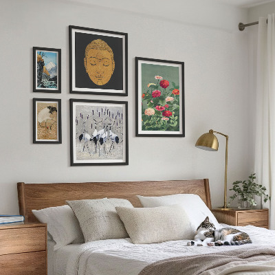 Ensemble de 5 tableaux Fleurs des paysages asiatiques