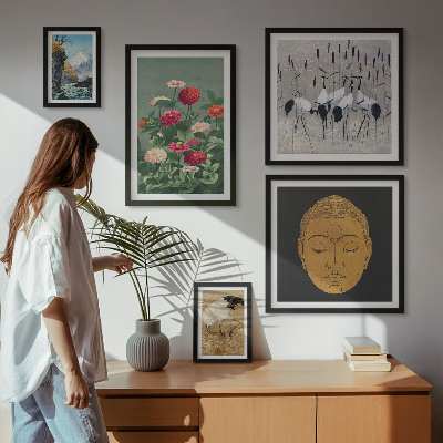Ensemble de 5 tableaux Fleurs des paysages asiatiques