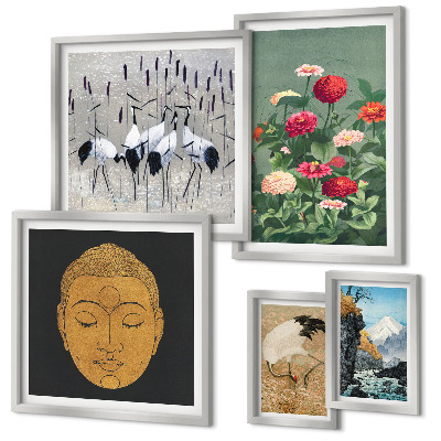 Ensemble de 5 tableaux Fleurs des paysages asiatiques
