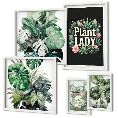 Lot de tableaux encadrés avec des touches bohèmes de vert
