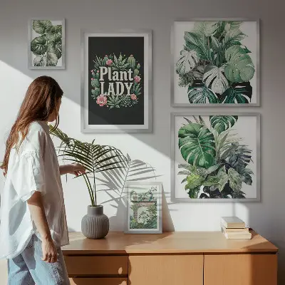 Lot de tableaux encadrés avec des touches bohèmes de vert