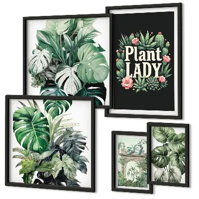 Lot de tableaux encadrés avec des touches bohèmes de vert