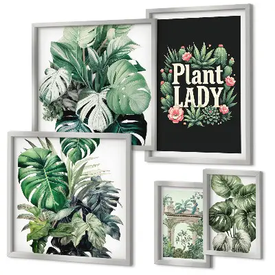 Lot de tableaux encadrés avec des touches bohèmes de vert