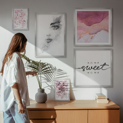 Ensemble de 5 tableaux Portraits de femmes, fleurs, pastel