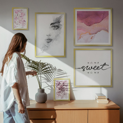 Ensemble de 5 tableaux Portraits de femmes, fleurs, pastel