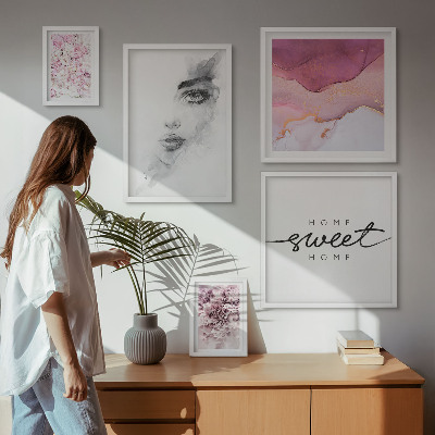 Ensemble de 5 tableaux Portraits de femmes, fleurs, pastel