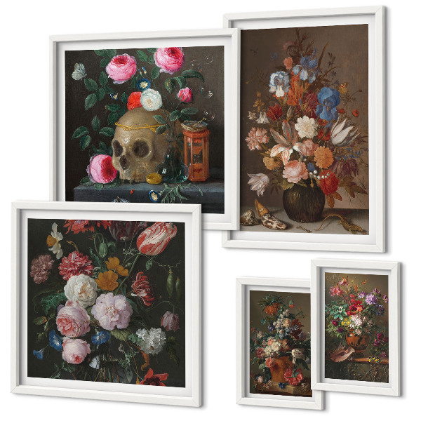 Lot de tableaux encadrés Compositions florales classiques