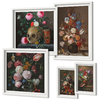 Lot de tableaux encadrés Compositions florales classiques