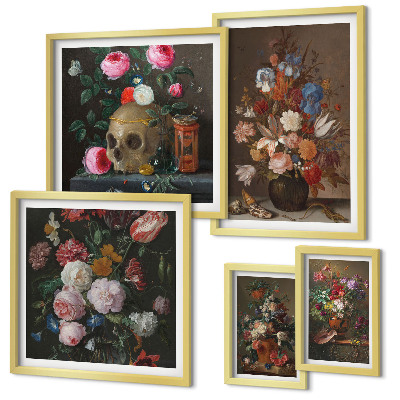 Lot de tableaux encadrés Compositions florales classiques