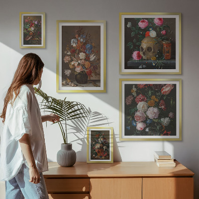 Lot de tableaux encadrés Compositions florales classiques