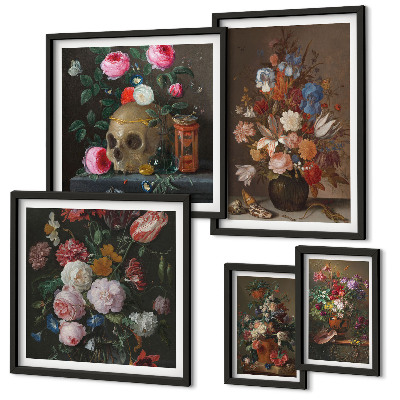 Lot de tableaux encadrés Compositions florales classiques