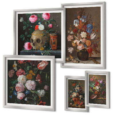 Lot de tableaux encadrés Compositions florales classiques