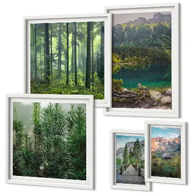 Lot de tableaux encadrés sur le thème des paysages de montagne et forêts