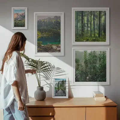 Lot de tableaux encadrés sur le thème des paysages de montagne et forêts