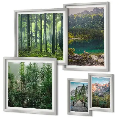 Lot de tableaux encadrés sur le thème des paysages de montagne et forêts