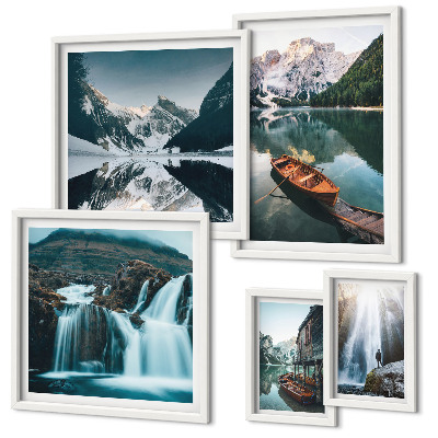 Ensemble de 5 tableaux Chutes d'eau de lac de montagne