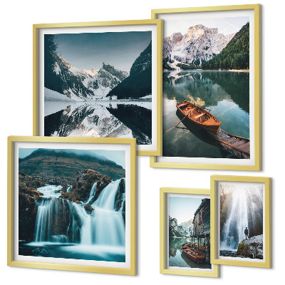 Ensemble de 5 tableaux Chutes d'eau de lac de montagne