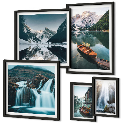 Ensemble de 5 tableaux Chutes d'eau de lac de montagne