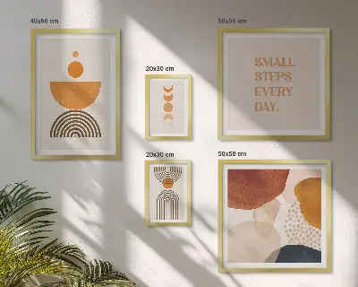 Lot de tableaux encadrés avec des graphismes élégants dans des tons naturels
