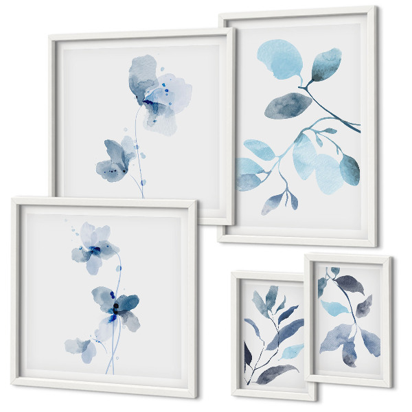 Ensemble de 5 tableaux Accents de plantes bleues