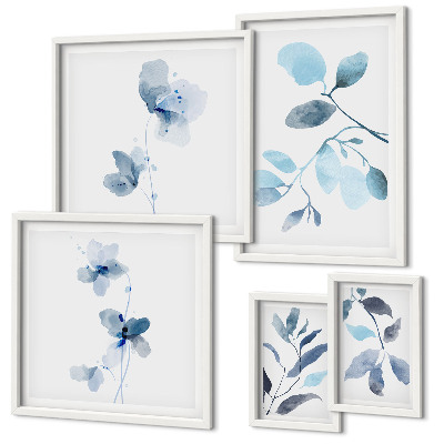Ensemble de 5 tableaux Accents de plantes bleues