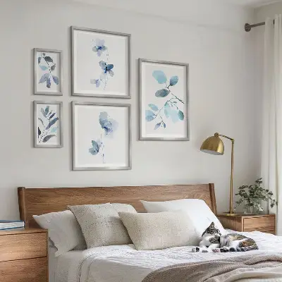 Accents de plantes bleues ensemble de 5 tableaux