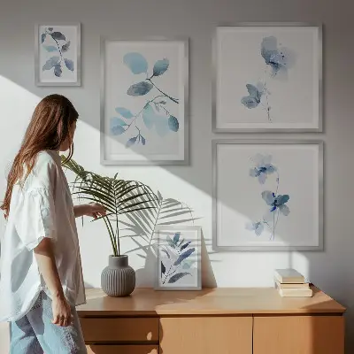 Accents de plantes bleues ensemble de 5 tableaux