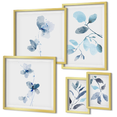 Ensemble de 5 tableaux Accents de plantes bleues