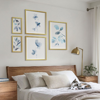 Ensemble de 5 tableaux Accents de plantes bleues