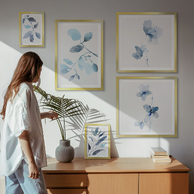 Ensemble de 5 tableaux Accents de plantes bleues