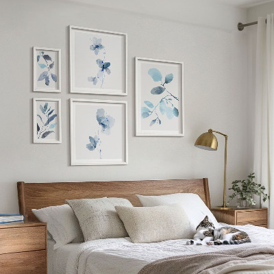 Ensemble de 5 tableaux Accents de plantes bleues