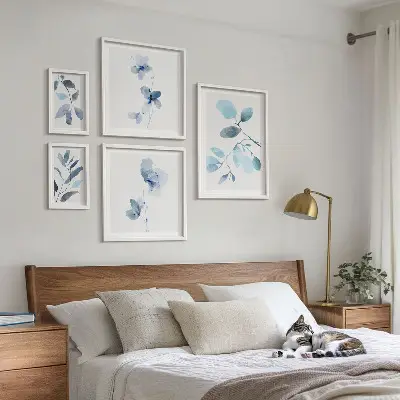 Accents de plantes bleues ensemble de 5 tableaux