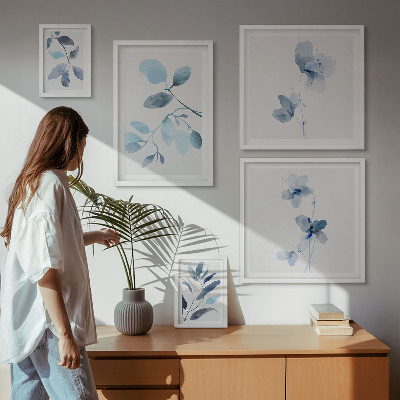 Ensemble de 5 tableaux Accents de plantes bleues