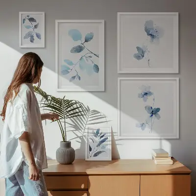 Accents de plantes bleues ensemble de 5 tableaux