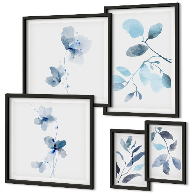 Ensemble de 5 tableaux Accents de plantes bleues