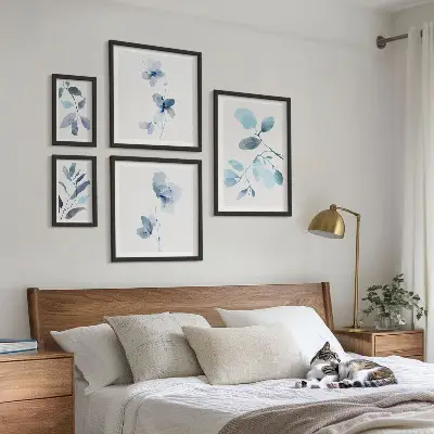 Accents de plantes bleues ensemble de 5 tableaux