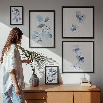Ensemble de 5 tableaux Accents de plantes bleues