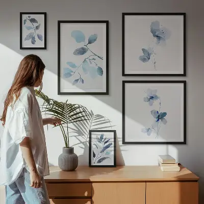 Accents de plantes bleues ensemble de 5 tableaux