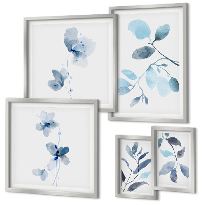Ensemble de 5 tableaux Accents de plantes bleues