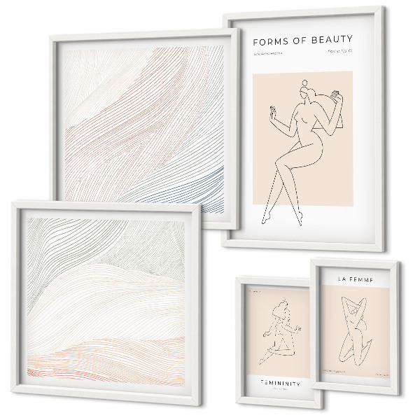 Ensemble de 5 tableaux Formes de beauté, lignes de silhouette