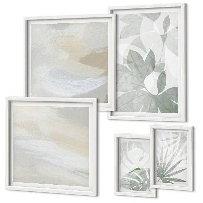 Lot de tableaux encadrés Motifs végétaux gris et blancs