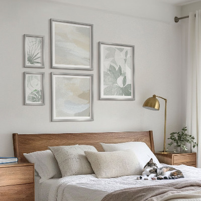 Lot de tableaux encadrés Motifs végétaux gris et blancs