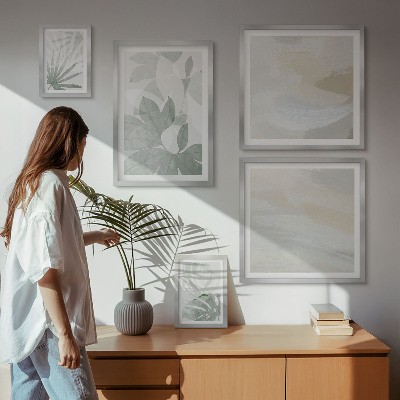 Lot de tableaux encadrés Motifs végétaux gris et blancs