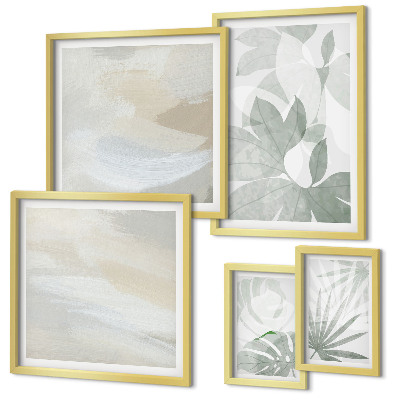 Lot de tableaux encadrés Motifs végétaux gris et blancs