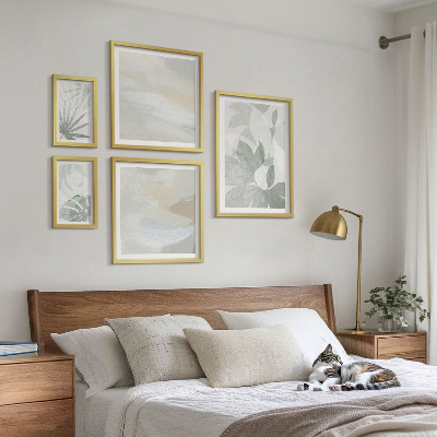 Lot de tableaux encadrés Motifs végétaux gris et blancs