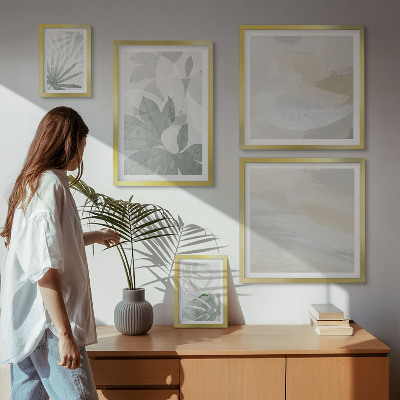 Lot de tableaux encadrés Motifs végétaux gris et blancs