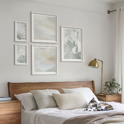 Lot de tableaux encadrés Motifs végétaux gris et blancs