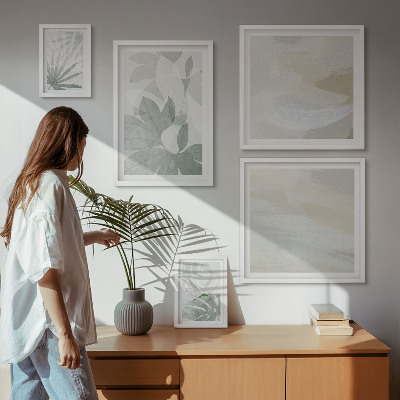 Lot de tableaux encadrés Motifs végétaux gris et blancs