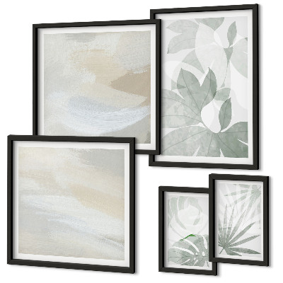 Lot de tableaux encadrés Motifs végétaux gris et blancs