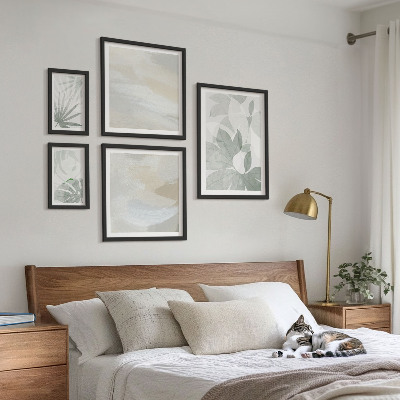Lot de tableaux encadrés Motifs végétaux gris et blancs
